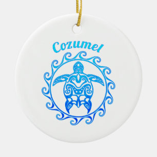 Décoration En Céramique Ocean Blue Tribal Turtle Cozumel