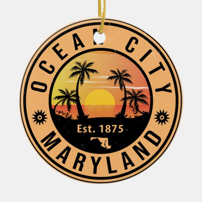 Décoration En Céramique Ocean City Maryland Retro Sunset Souvenirs 60s (Devant)