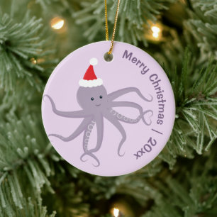 Décoration En Céramique Octopus Père Noël Purple Joyeux Noël