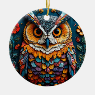 Décoration En Céramique Œuvre d'art colorée de hibou avec détails complexe