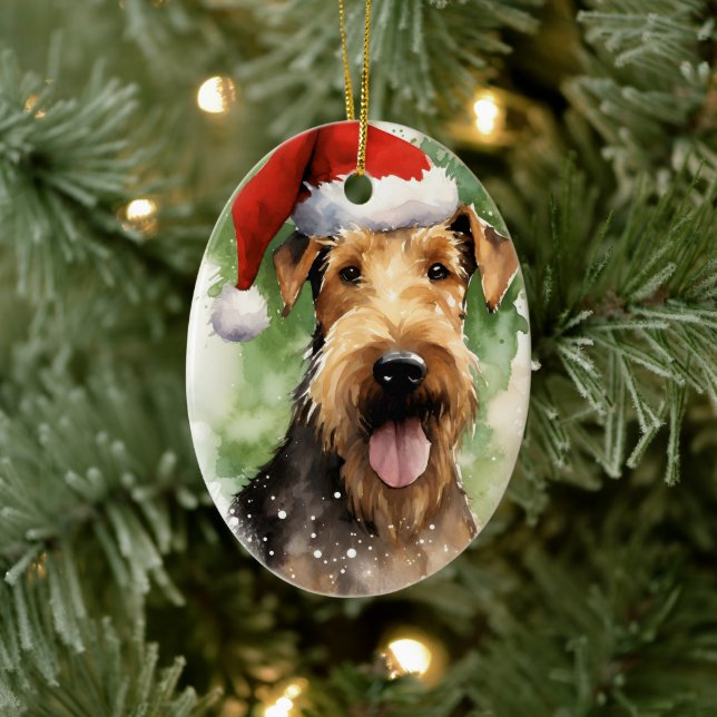 Décoration En Céramique OEuvre de peinture de Noël Airedale Terrier (Arbre)