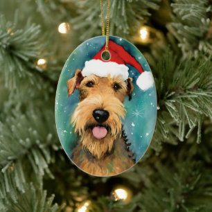 Décoration En Céramique OEuvre de peinture de Noël Airedale Terrier