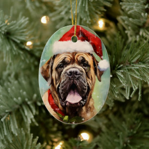 Décoration En Céramique OEuvre de peinture de Noël Mastiff