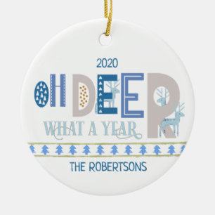 Décoration En Céramique Oh Deer Quelle année amusante Noël bleu