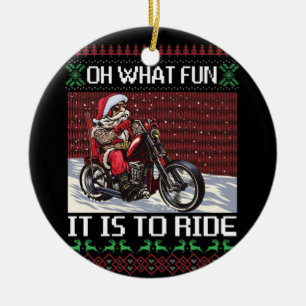 Décoration En Céramique Oh What Fun It Is To Ride Santa Riding Motorcycle
