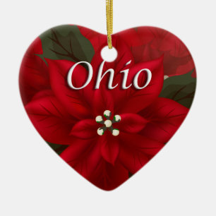Décoration En Céramique Ohio Red Poinsettia Heart Keepsaké Orament