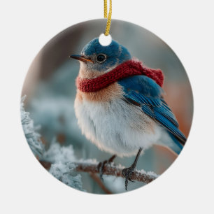 Décoration En Céramique Oiseau bleu adorable avec une écharpe