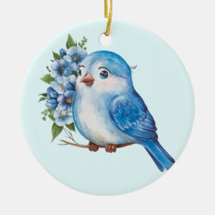 Décoration En Céramique Oiseau bleu avec fleurs