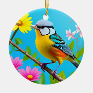 Décoration En Céramique Oiseau chanteur vibrant perché sur une branche fle