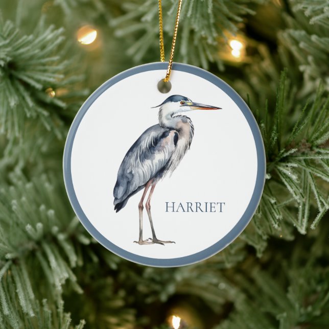Décoration En Céramique Oiseau de Héron Bleu Côtier Personnalisé (Arbre)