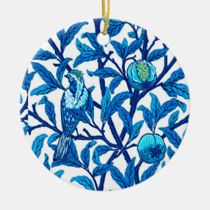 Décoration En Céramique Oiseau et grenade Art Nouveau, Bleu de Cobalt