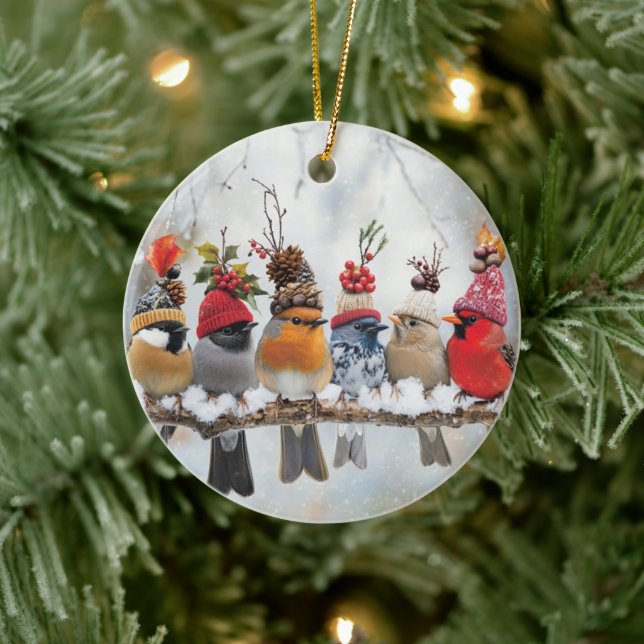 Décoration En Céramique Oiseaux d'hiver, amoureux des oiseaux, cutebirds (Arbre)