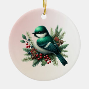 Décoration En Céramique Oiseaux et branches vert émeraude