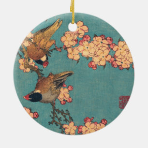 Décoration En Céramique Oiseaux et fleurs japonais Art rose floral