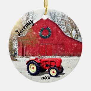 Décoration En Céramique Old Red Tractor