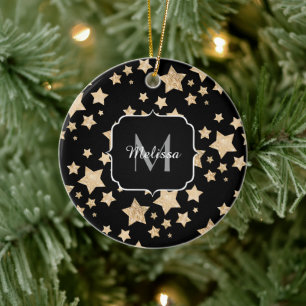 Décoration En Céramique Or étincelant étoile Noël Monogramme noir