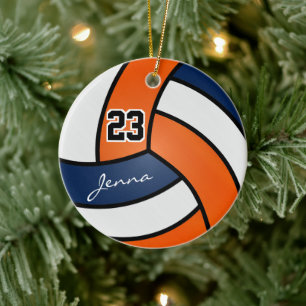 Décoration En Céramique Orange, Navy Blue et White Volleyball
