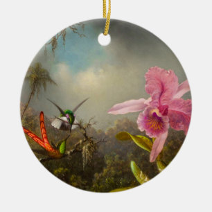 Décoration En Céramique Orchidée avec deux colibris Heade