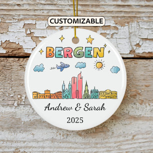 Décoration En Céramique Ordinateur personnalisé Skyline Bergen Ornament, N