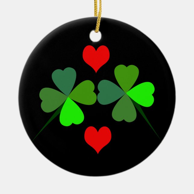 Décoration En Céramique Ornament shamrock et Red Hearts (Devant)