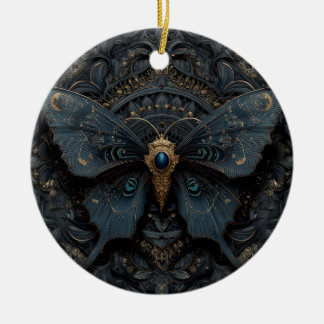 Décoration En Céramique Ornate Dark Blue Butterfly with Gold Filigree 