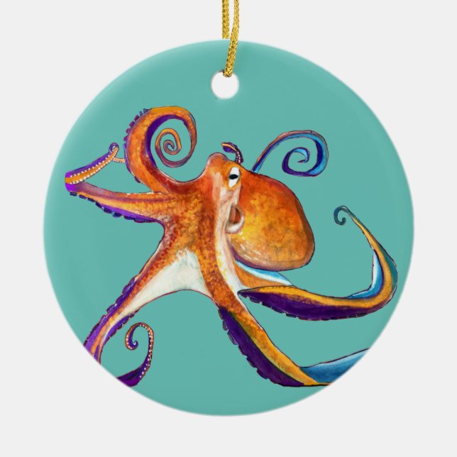 Décoration En Céramique Otopus vie marine aquarelle art (Devant)