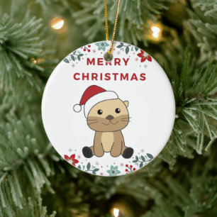 Décoration En Céramique Otter Noël Neige Animaux d'hiver Otter en céramiqu