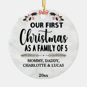 Décoration En Céramique Our First Christmas as a family of 5 custom names