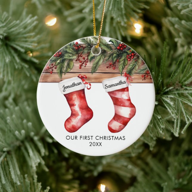 Décoration En Céramique Our first Christmas cute stocking couple (Arbre)