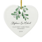 Our First Christmas Engaged Mistletoe Photo Heart 