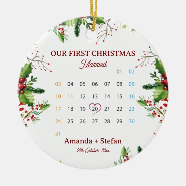 Décoration En Céramique Our First Christmas Married  Keepsake Calendar (Devant)