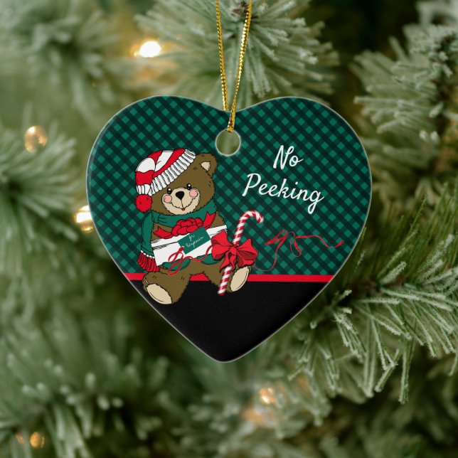Décoration En Céramique Ours de Noël Vert Plaid Pas Pékin Personnalisé (Arbre)