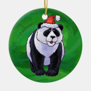 Décoration En Céramique Ours de panda à Santa Hat sur Vert