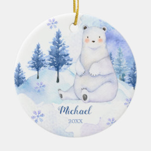 Décoration En Céramique Ours d'hiver Armes Animal Blue Snowflakes Montagne