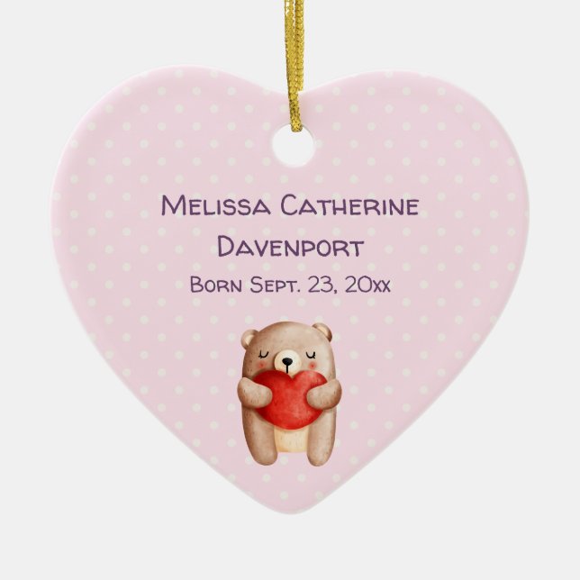 Décoration En Céramique Ours en peluche mignon portant un coeur rouge nais (Devant)