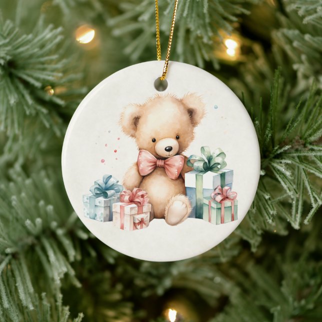 Décoration En Céramique Ours en peluche mignonne avec cadeaux de Noël (Arbre)