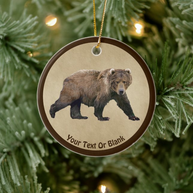 Décoration En Céramique Ours Kodiak Sur Papier Ancien (Arbre)