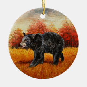 Décoration En Céramique Ours noir en forêt d'automne