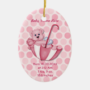 Décoration En Céramique Ours Parapluie - Rose - Personnaliser