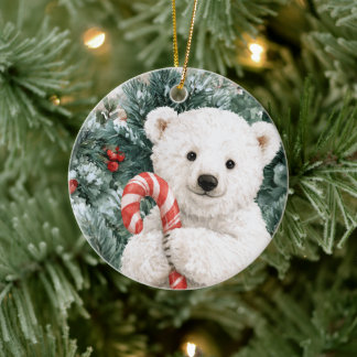 Décoration En Céramique Ours Polaire Avec Canne En Bonbons