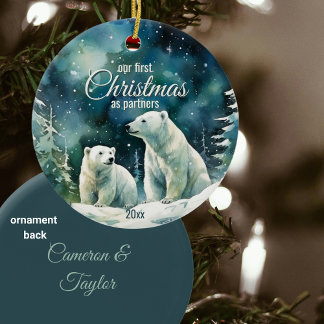 Décoration En Céramique Ours Polaires D'Hiver Premier Noël En Partenaires