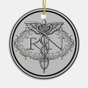 Décoration En Céramique Oval Silver Caduceus RN Nurse