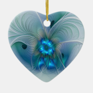 Décoration En Céramique Ovations debout, fractale abstraite bleu turquoise