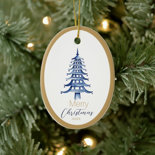 Décoration En Céramique Pagode Bleue Arbre de Noël (Arbre)