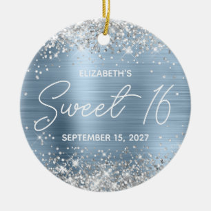 Décoration En Céramique Pailleté Argent Bleu Clair Photo Fancy Sweet 16