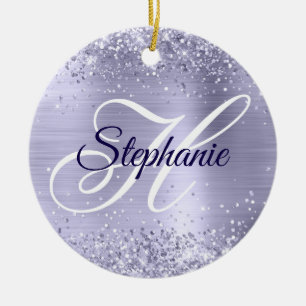 Décoration En Céramique Pailleté Violet Métallisé Clair Monogramme Fantais