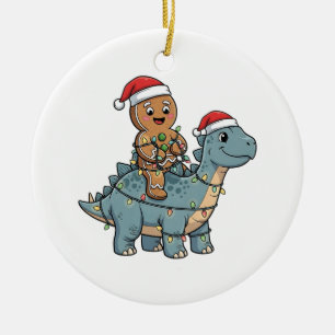 Décoration En Céramique Pain d'épice à cheval sur un dinosaure Santa Noël