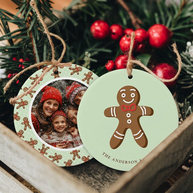 Décoration En Céramique Pain d'épices Homme Mint Polka Dot Photo de Noël (Créateur téléchargé)
