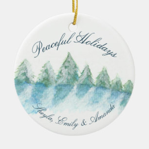 Décoration En Céramique Paisible Forêt d'hiver Aquarelle Script Noël