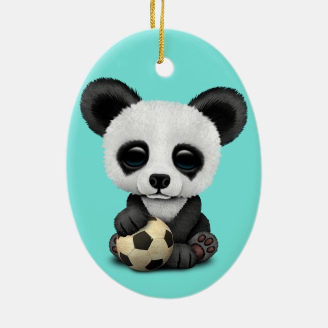 Décoration En Céramique Panda mignon de bébé avec du ballon de football du (Dos)